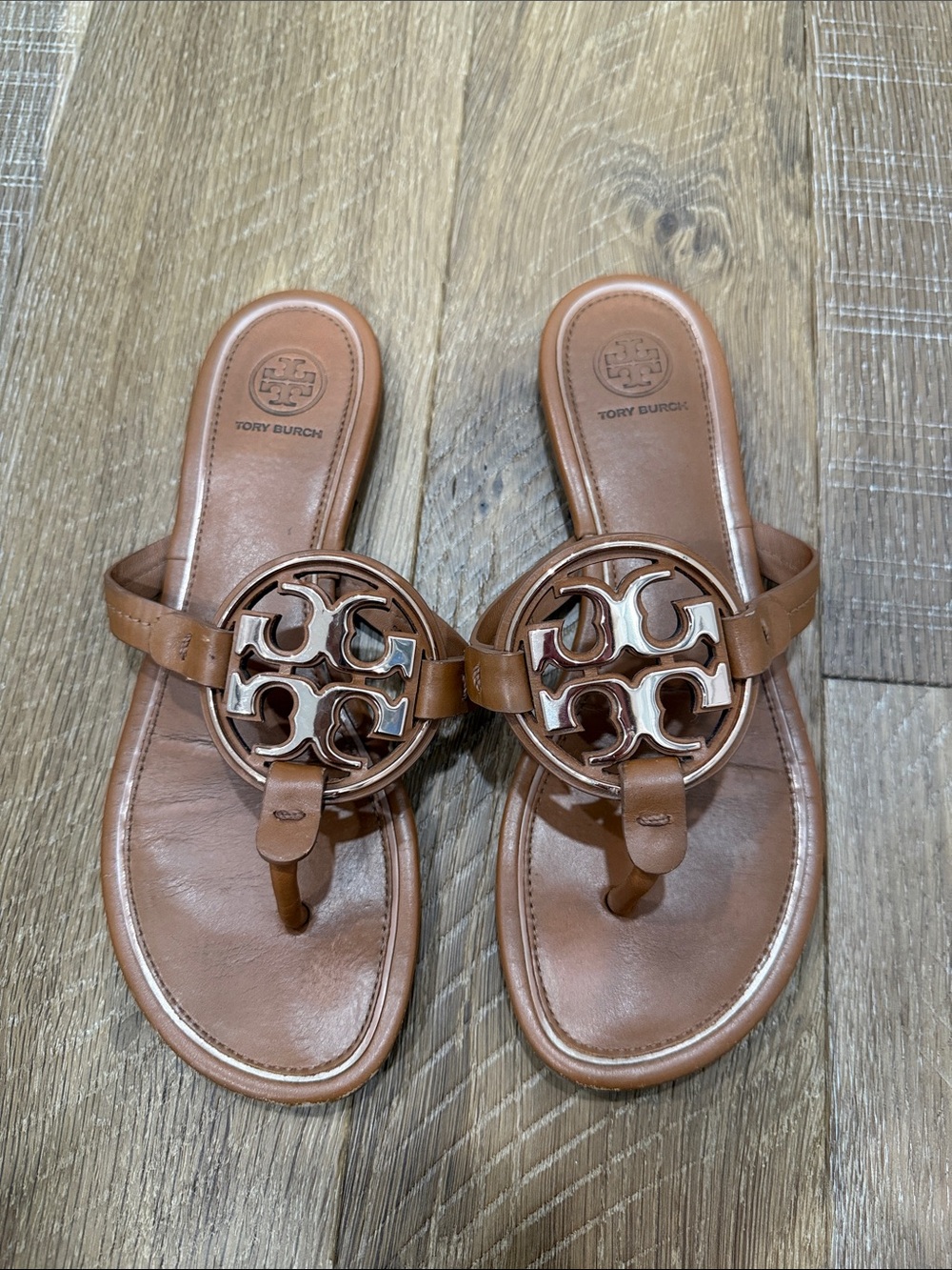 Tory Burch Brown Leather Miller Thong Sandals